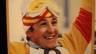 Una fotografía de Paquito Fernández Ochoa expuesta en el Museo de esquí de Cercedilla.