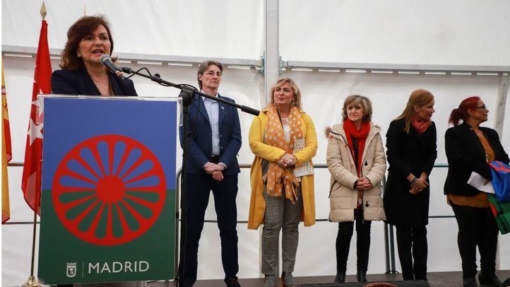La vicepresidenta del Gobierno y ministra de Presidencia, Relaciones con las Cortes e Igualdad, Carmen Calvo, durante la ceremonia del Día del Pueblo Gitano