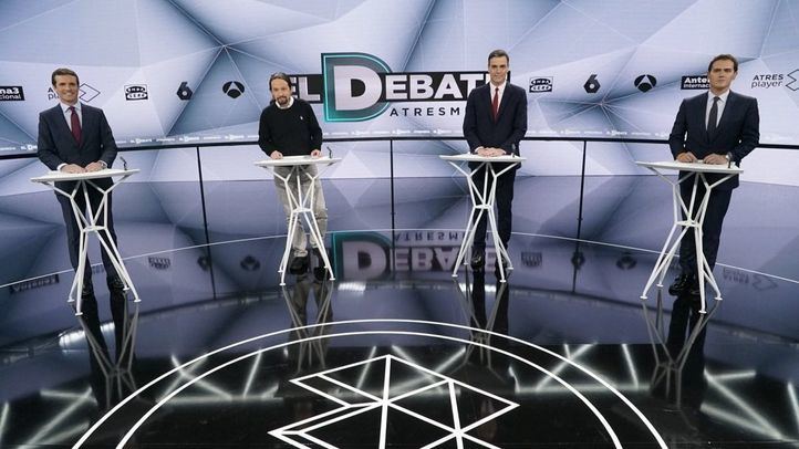 Segundo debate electoral entre Pedro Sánchez, Albert Rivera, Pablo Iglesias y Pablo Casado.