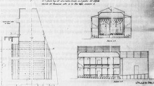 Proyecto del Café Teatro El Recreo, realizado por Manuel Villar en 1867.