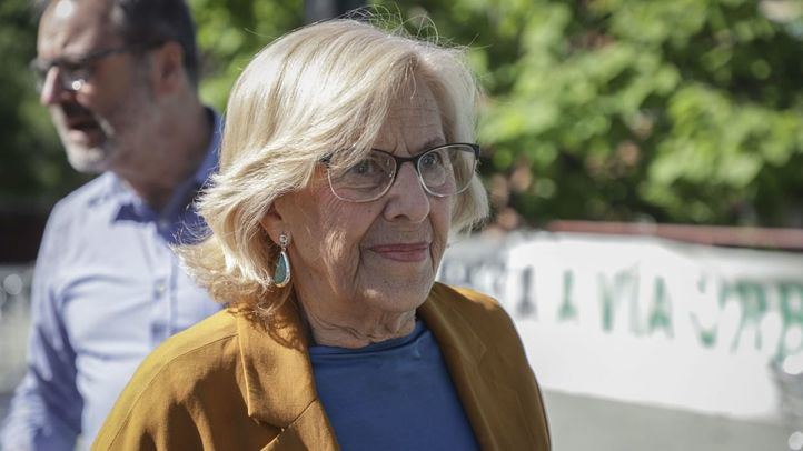 La candidata de Más Madrid al Ayuntamiento de Madrid, Manuela Carmena, y los miembros de su candidatura, José Manuel Calvo e Inés Sabanés intervienen en un acto de campaña en Latina bajo el título 'Un Madrid de Futuro'.