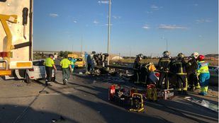 Accidente múltiple en el km 51 de la M-50, a la altura de Getafe.