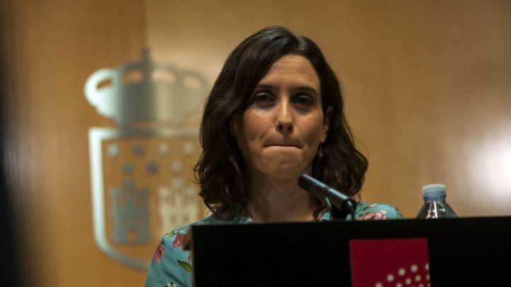 La candidata del PP a la Presidencia de la Comunidad de Madrid, Isabel Díaz Ayuso, en la rueda de prensa ofrecida este miércoles en la Asamblea para valorar las exigencias de Vox.