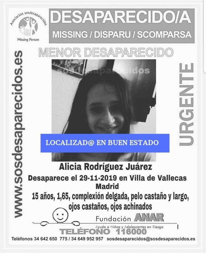 Imagen distribuida por SOS Desaparecidos sobre la aparición de la joven.