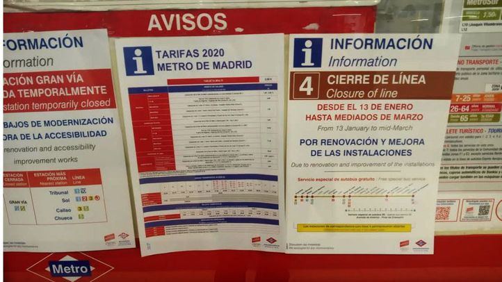 Avisos por el cierre de la Línea 4