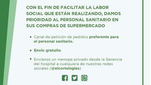 El Corte Inglés priorizará a los sanitarios a la hora de hacer la compra y se la llevará a su domicilio