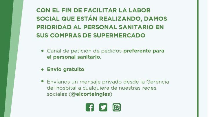 El Corte Inglés priorizará a los sanitarios a la hora de hacer la compra y se la llevará a su domicilio