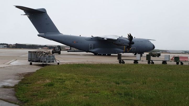 A400M del Ejército del Aire en la base de Torrejón procedente de China cargado con 14 toneladas de material sanitario