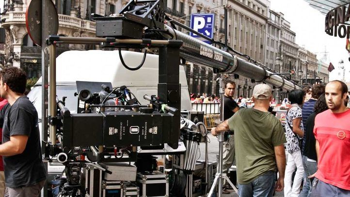 Rodaje cinematográfico en las calles de Madrid.