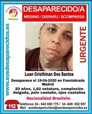 Buscan a un joven de 20 años desaparecido desde hace nueve días en Fuenlabrada