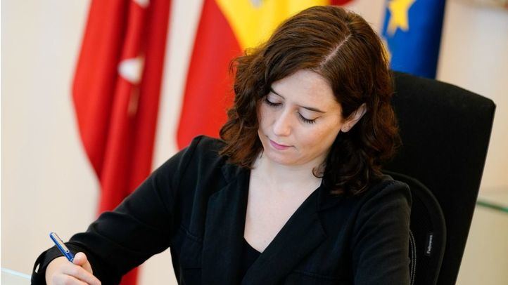Isabel Díaz Ayuso durante la videoconferencia con Pedro Sánchez y los presidentes autonómicos