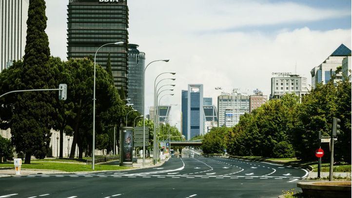 Paseo de la Castellana, durante el confinamiento