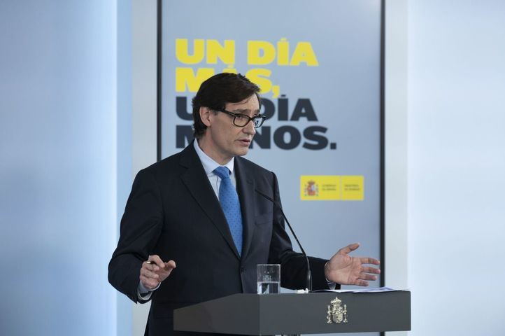 El ministro de Sanidad, Salvador Illa, en rueda de prensa en el Palacio de la Moncloa.