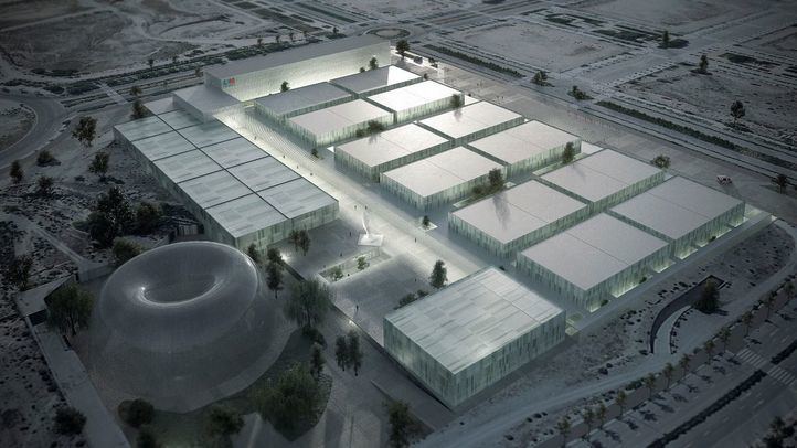 Maqueta digital del hospital de pandemias que el Gobierno regional busca construir en Valdebebas.