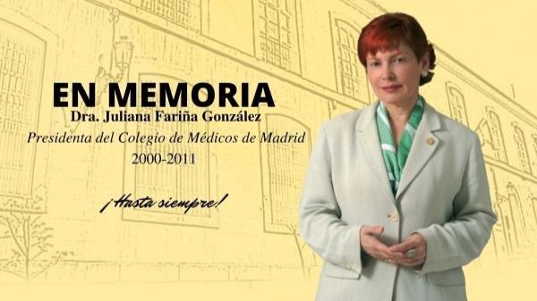 Cartel del Colegio de Médicos de Madrid en homenaje a la doctora Juliana Fariña González, que fue la primera mujer en dirigir la institución colegial.