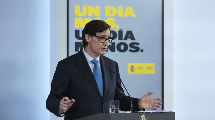 Salvador Illa en rueda de prensa en el Palacio de la Moncloa.