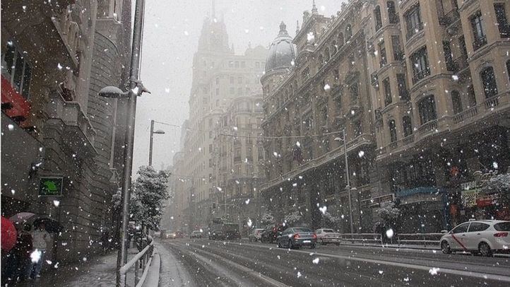 Gran Vía tras una nevada en una imagen de archivo
