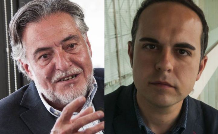 Pepu Hernández, portavoz del PSOE y José Manuel Calvo, concejal de Más Madrid en el Ayuntamiento de Madrid, esta tarde en Com.Permiso