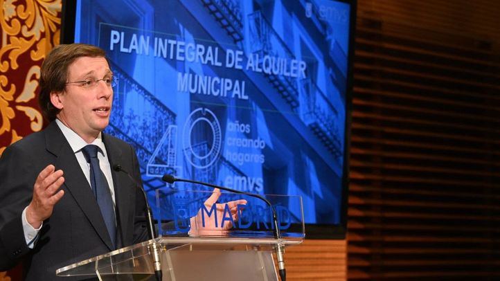El alcalde de Madrid, José Luis Martínez Almeida, durante la presentación de la nueva Estrategia de Vivienda para la Ciudad y el nuevo Plan Integral de Alquiler Municipal