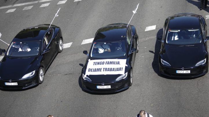 Manifestación de los VTCs en el Paseo de la Castellana.