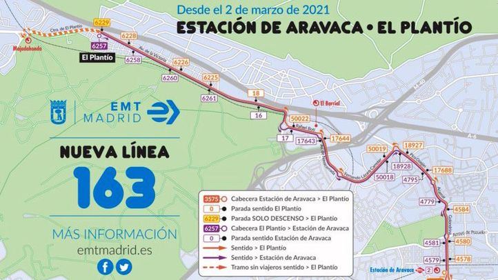 Aravaca y El Plantío se comunicarán en media hora con la nueva línea de EMT 163
