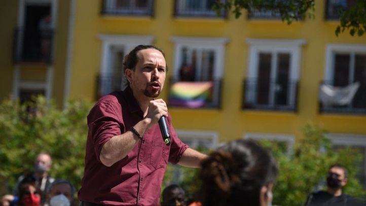 Pablo Iglesias, candidato de Unidas Podemos a la presidencia de la Comunidad de Madrid, durante un acto de campaña en Lavapiés