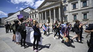 Diferentes colectivos se concentran durante el debate de la 'ley trans'