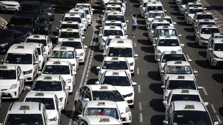 Foto de archivo del paro de taxistas que colapsó la Castellana.
