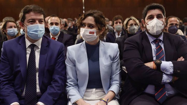 Alfonso Fernández Mañueco, Isabel Díaz Ayuso y Fernando López Miras en la Junta Directiva Nacional del PP
