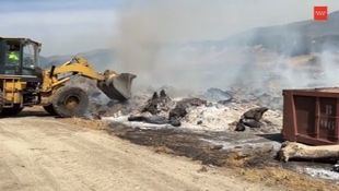 Bomberos refrescan la zona quemada en el incendio de Guadalix