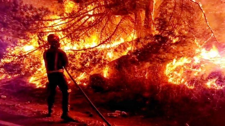 Un bombero trabaja en la extinción de un incendio forestal en Cebreros