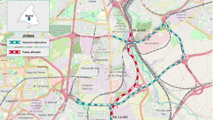 Afectaciones al tráfico por las obras de rehabilitación del firme que ejecuta Mitma en la autovía A-4, en Madrid