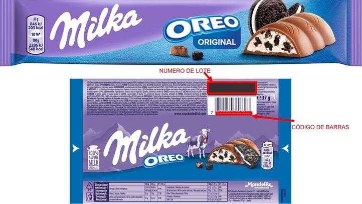 Lote de barritas Milka afectado