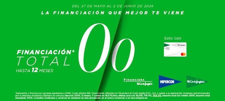El Corte Inglés lanza “Financiación Total 0,0” hasta el 2 de junio