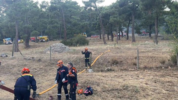 Bomberos trabajan para sofocar el conato de incendio en el Monte Abantos