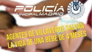 Policías municipales salvan la vida de un bebé que se asfixiaba en una casa de Usera