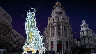 Simulación del gran nacimiento iluminado junto al edificio Metrópolis