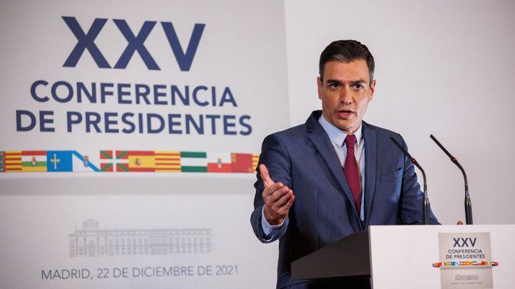 El presidente del Gobierno, Pedro Sánchez, durante la Conferencia de Presidentes extraordinaria celebrada en el Senado, a 22 de diciembre de 2021, en Madrid