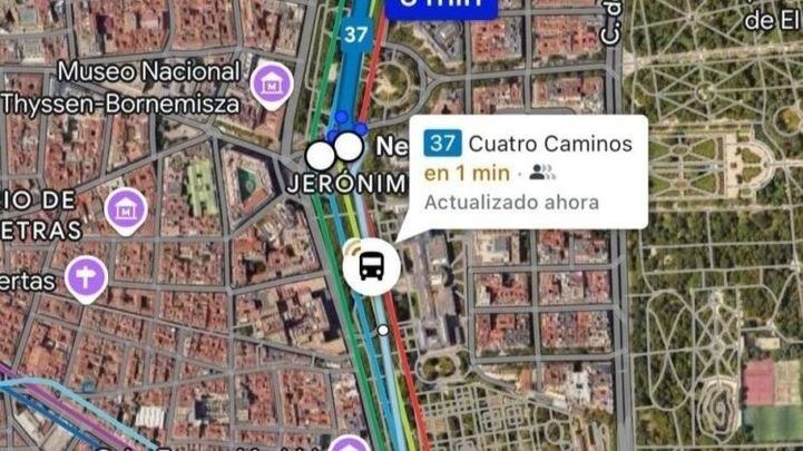 Posición de los autobuses de EMT en tiempo real en Google Maps.