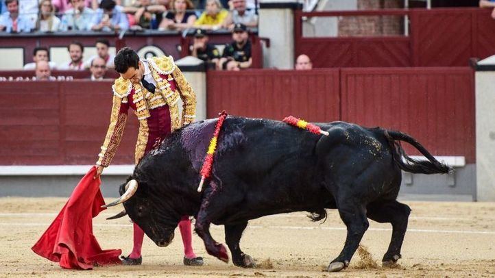 Muletazo de Tomás Rufo durante la faena al último toro de la corrida.