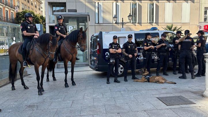 Agentes de la Policía Nacional en la plaza Pedro Zerolo.
