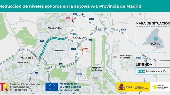 Instalación de pantallas acúsitcas en la A-1 entre La Moraleja y Alcobendas
