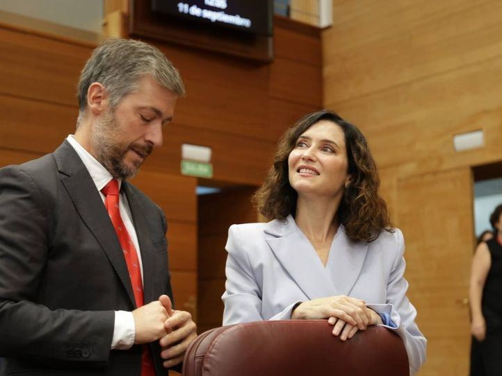 Miguel Ángel García, Portavoz del Gobierno de la Comunidad de Madrid y consejero de Presidencia, Justicia y Administración Local, e Isabel Díaz Ayuso, presidenta de la Comunidad de Madrid.