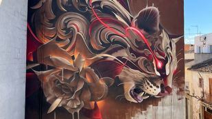 Proceso de creación de 'Gato Ornamental', nuevo mural de Bublegum en Moratalaz