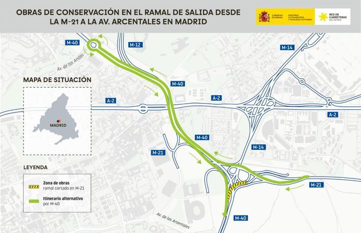 Mapa con el corte del ramal de la M-21