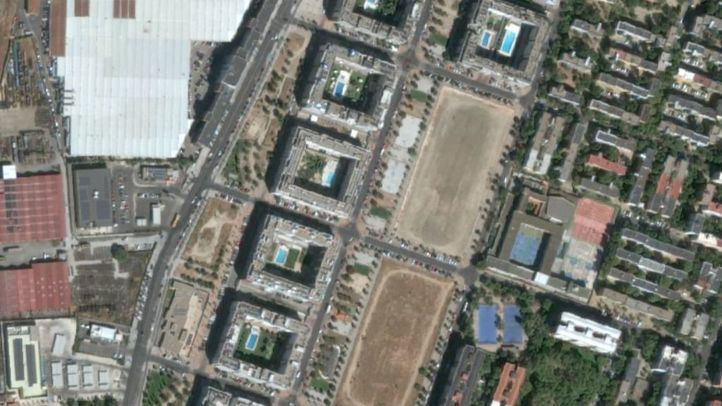 Imagen aérea de la parcela en el distrito de Villaverde (C) Geoportal Ayuntamiento de Madrid.