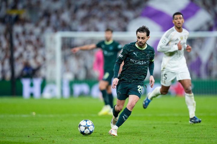 Bernardo Silva, durante un partido de Champions en el Bernabéu con el Mánchester City.