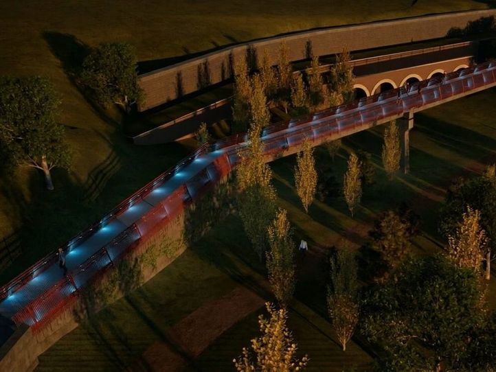 Recreación digital de la nueva pasarela peatonal del parque de la Cornisa de Tetuán
