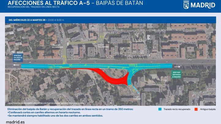 Adiós al baipás de Batán: la A-5 recuperará este martes su trazado en línea recta