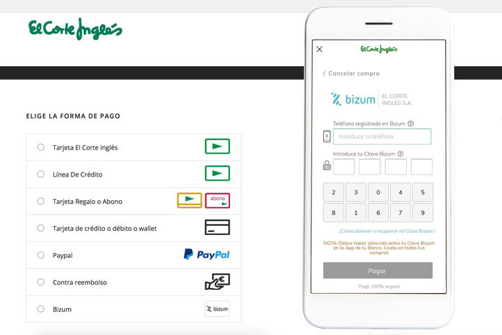 El Corte Inglés y BBVA se alían para incorporar Bizum en las compras online